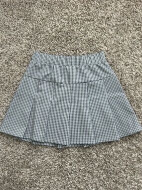 Olive + Oak Plaid Pleated Mini Skirt Medium Blue Cotton Flare M